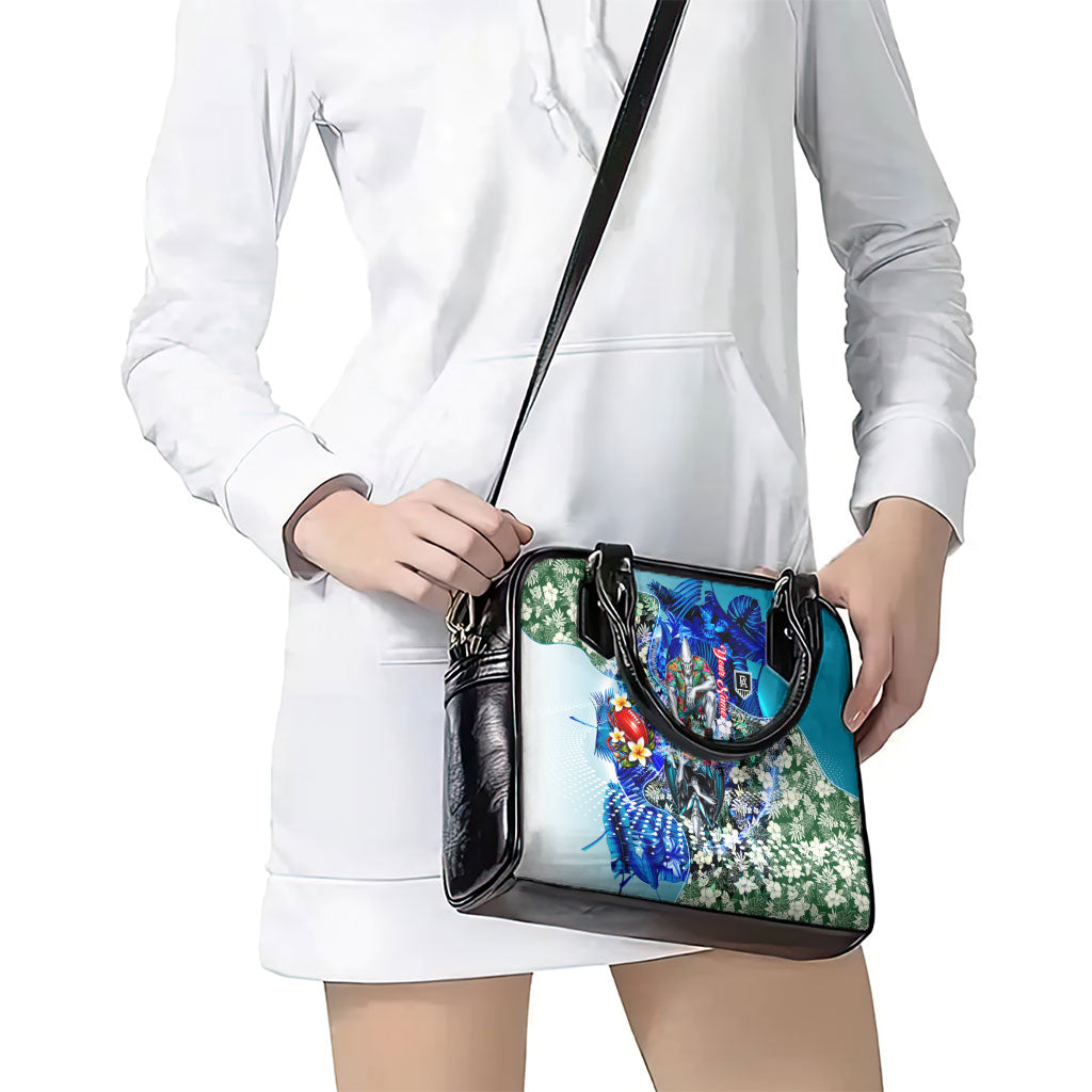 Personalized Port Adelaide Football Power Shoulder Handbag Tropical Hibiscus Flowers - Pacific Fusion Style