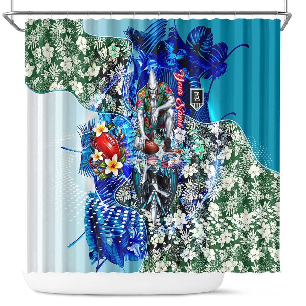 Personalized Port Adelaide Football Power Shower Curtain Tropical Hibiscus Flowers - Pacific Fusion Style