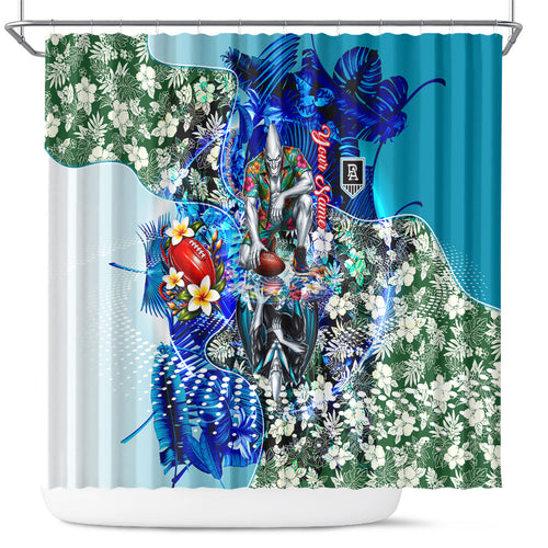 Personalized Port Adelaide Football Power Shower Curtain Tropical Hibiscus Flowers - Pacific Fusion Style