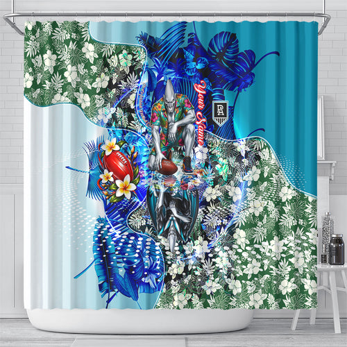 Personalized Port Adelaide Football Power Shower Curtain Tropical Hibiscus Flowers - Pacific Fusion Style