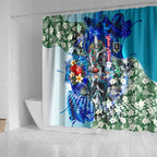 Personalized Port Adelaide Football Power Shower Curtain Tropical Hibiscus Flowers - Pacific Fusion Style