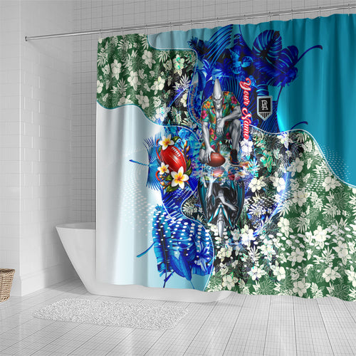 Personalized Port Adelaide Football Power Shower Curtain Tropical Hibiscus Flowers - Pacific Fusion Style
