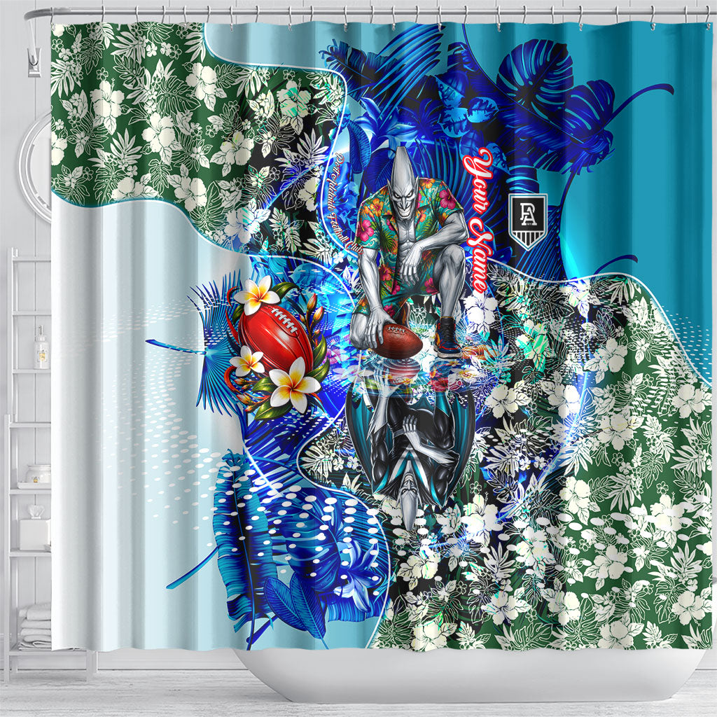 Personalized Port Adelaide Football Power Shower Curtain Tropical Hibiscus Flowers - Pacific Fusion Style