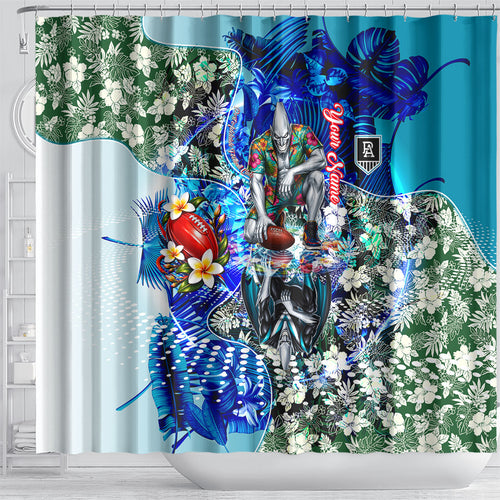 Personalized Port Adelaide Football Power Shower Curtain Tropical Hibiscus Flowers - Pacific Fusion Style