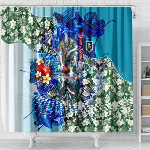 Personalized Port Adelaide Football Power Shower Curtain Tropical Hibiscus Flowers - Pacific Fusion Style