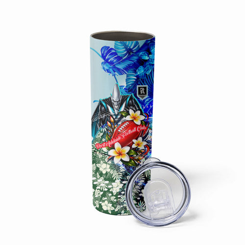 Personalized Port Adelaide Football Power Skinny Tumbler Tropical Hibiscus Flowers - Pacific Fusion Style