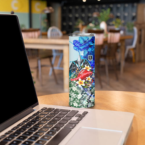Personalized Port Adelaide Football Power Skinny Tumbler Tropical Hibiscus Flowers - Pacific Fusion Style