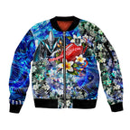 Personalized Port Adelaide Football Power Sleeve Zip Bomber Jacket Tropical Hibiscus Flowers - Pacific Fusion Style