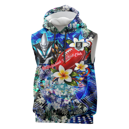 Personalized Port Adelaide Football Power Sleeveless Hoodie Tropical Hibiscus Flowers - Pacific Fusion Style