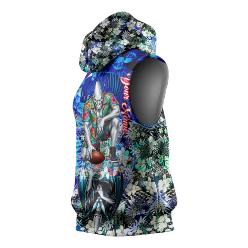 Personalized Port Adelaide Football Power Sleeveless Hoodie Tropical Hibiscus Flowers - Pacific Fusion Style