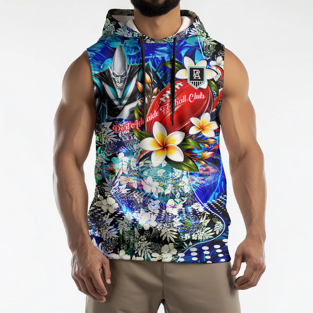 Personalized Port Adelaide Football Power Sleeveless Hoodie Tropical Hibiscus Flowers - Pacific Fusion Style