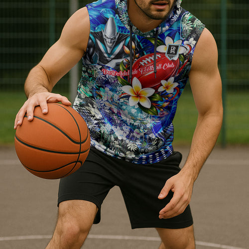 Personalized Port Adelaide Football Power Sleeveless Hoodie Tropical Hibiscus Flowers - Pacific Fusion Style