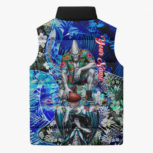 Personalized Port Adelaide Football Power Sleeveless Puffer Jacket Tropical Hibiscus Flowers - Pacific Fusion Style