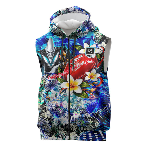 Personalized Port Adelaide Football Power Sleeveless Zip Hoodie Tropical Hibiscus Flowers - Pacific Fusion Style