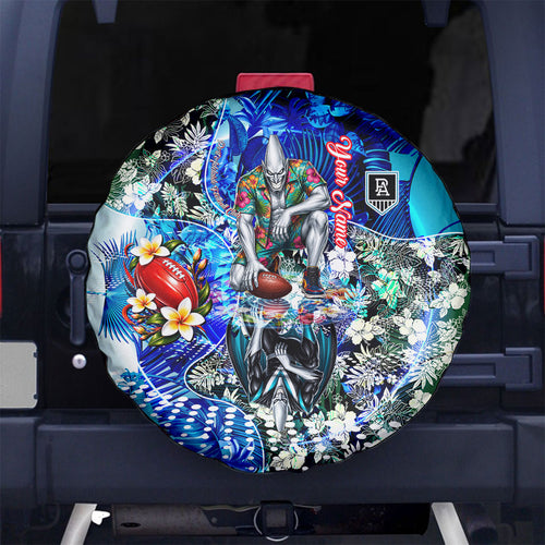 Personalized Port Adelaide Football Power Spare Tire Cover Tropical Hibiscus Flowers - Pacific Fusion Style