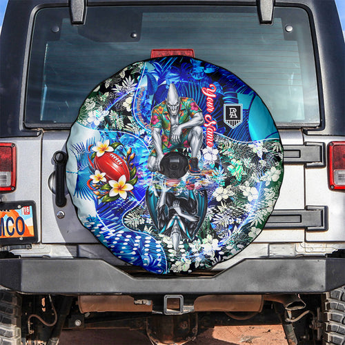 Personalized Port Adelaide Football Power Spare Tire Cover Tropical Hibiscus Flowers - Pacific Fusion Style