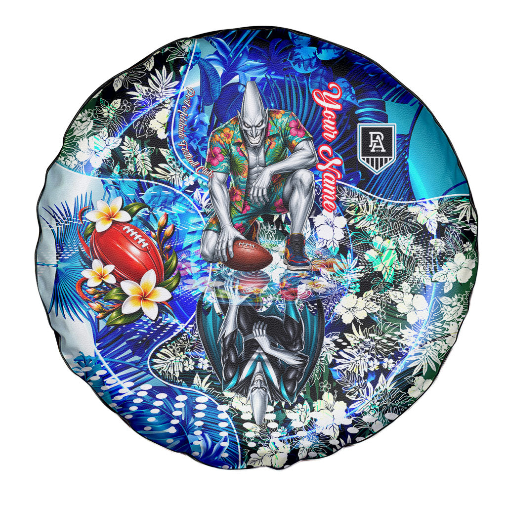 Personalized Port Adelaide Football Power Spare Tire Cover Tropical Hibiscus Flowers - Pacific Fusion Style