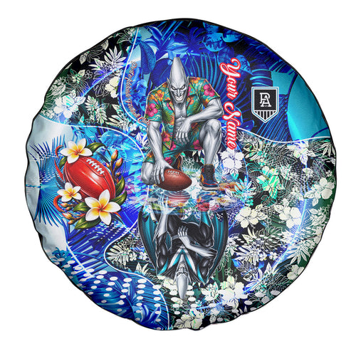 Personalized Port Adelaide Football Power Spare Tire Cover Tropical Hibiscus Flowers - Pacific Fusion Style