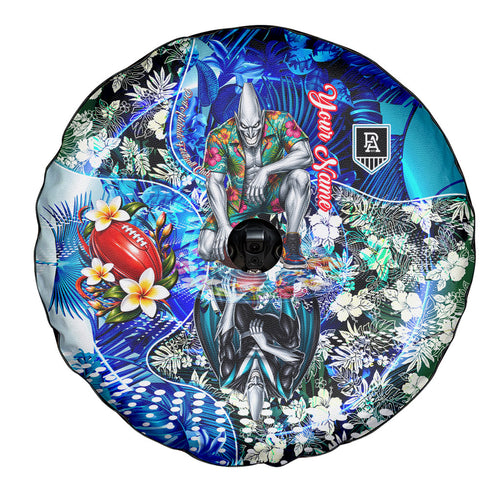 Personalized Port Adelaide Football Power Spare Tire Cover Tropical Hibiscus Flowers - Pacific Fusion Style