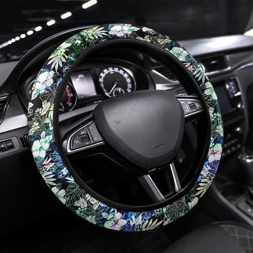 Port Adelaide Football Power Steering Wheel Cover Tropical Hibiscus Flowers - Pacific Fusion Style