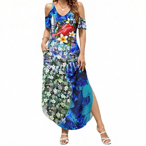 Personalized Port Adelaide Football Power Summer Maxi Dress Tropical Hibiscus Flowers - Pacific Fusion Style