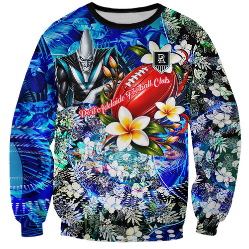 Personalized Port Adelaide Football Power Sweatshirt Tropical Hibiscus Flowers - Pacific Fusion Style