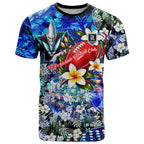 Personalized Port Adelaide Football Power T Shirt Tropical Hibiscus Flowers - Pacific Fusion Style
