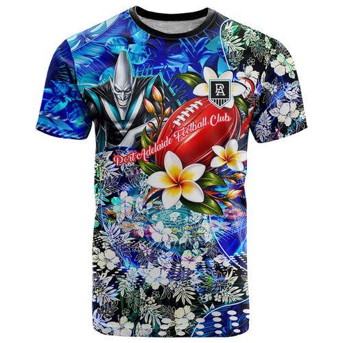 Personalized Port Adelaide Football Power T Shirt Tropical Hibiscus Flowers - Pacific Fusion Style