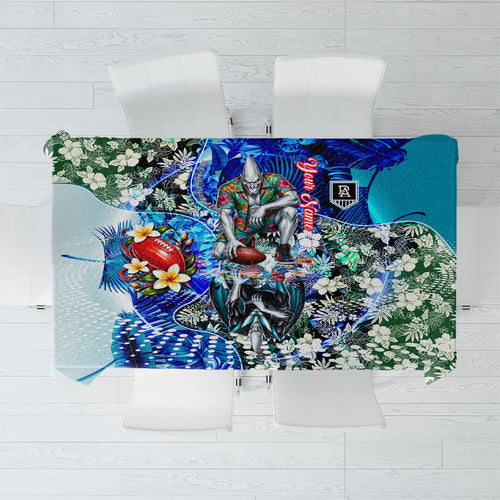 Personalized Port Adelaide Football Power Tablecloth Tropical Hibiscus Flowers - Pacific Fusion Style
