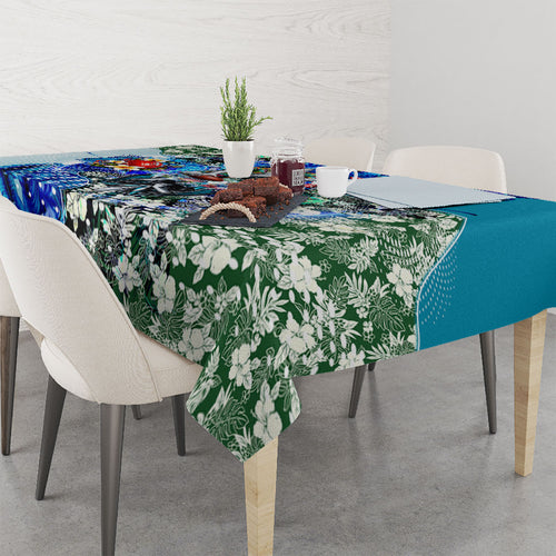 Personalized Port Adelaide Football Power Tablecloth Tropical Hibiscus Flowers - Pacific Fusion Style