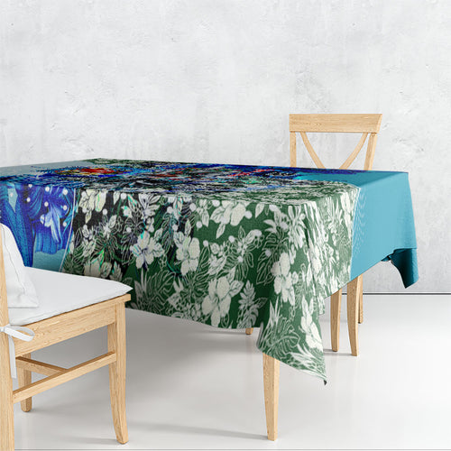 Personalized Port Adelaide Football Power Tablecloth Tropical Hibiscus Flowers - Pacific Fusion Style