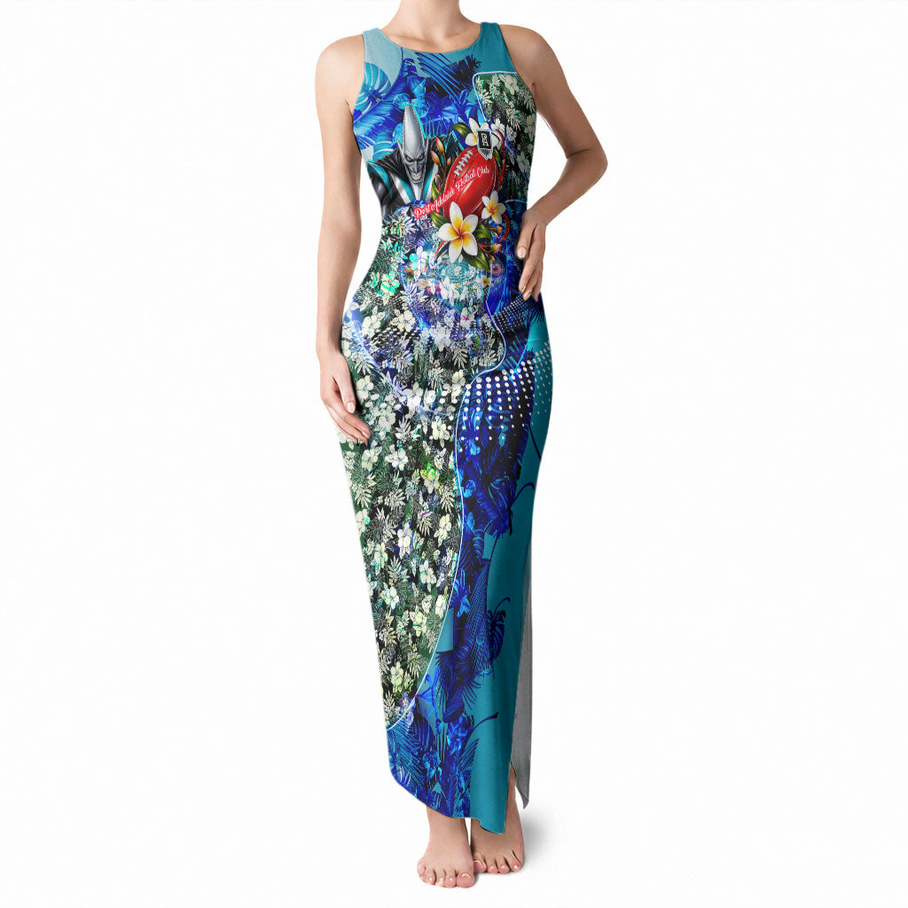 Personalized Port Adelaide Football Power Tank Maxi Dress Tropical Hibiscus Flowers - Pacific Fusion Style