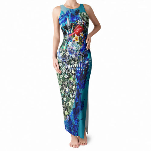 Personalized Port Adelaide Football Power Tank Maxi Dress Tropical Hibiscus Flowers - Pacific Fusion Style