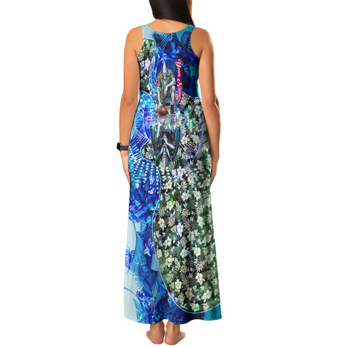 Personalized Port Adelaide Football Power Tank Maxi Dress Tropical Hibiscus Flowers - Pacific Fusion Style