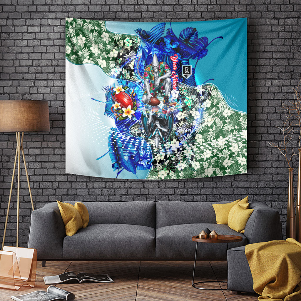 Personalized Port Adelaide Football Power Tapestry Tropical Hibiscus Flowers - Pacific Fusion Style