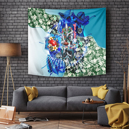 Personalized Port Adelaide Football Power Tapestry Tropical Hibiscus Flowers - Pacific Fusion Style