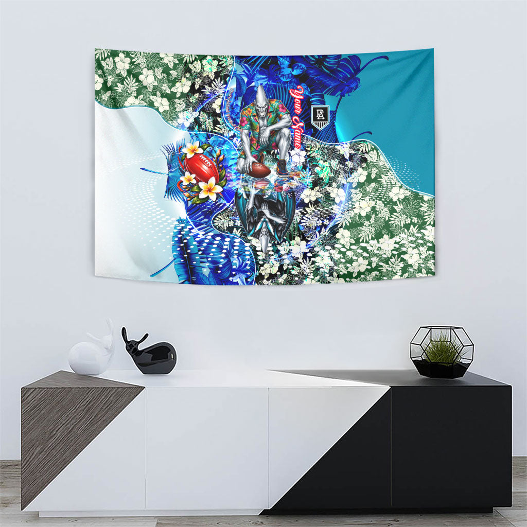Personalized Port Adelaide Football Power Tapestry Tropical Hibiscus Flowers - Pacific Fusion Style