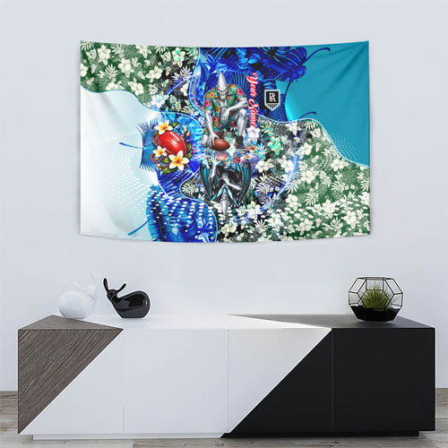 Personalized Port Adelaide Football Power Tapestry Tropical Hibiscus Flowers - Pacific Fusion Style