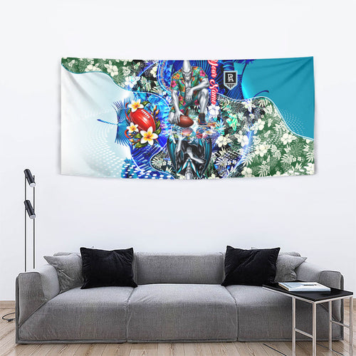 Personalized Port Adelaide Football Power Tapestry Tropical Hibiscus Flowers - Pacific Fusion Style