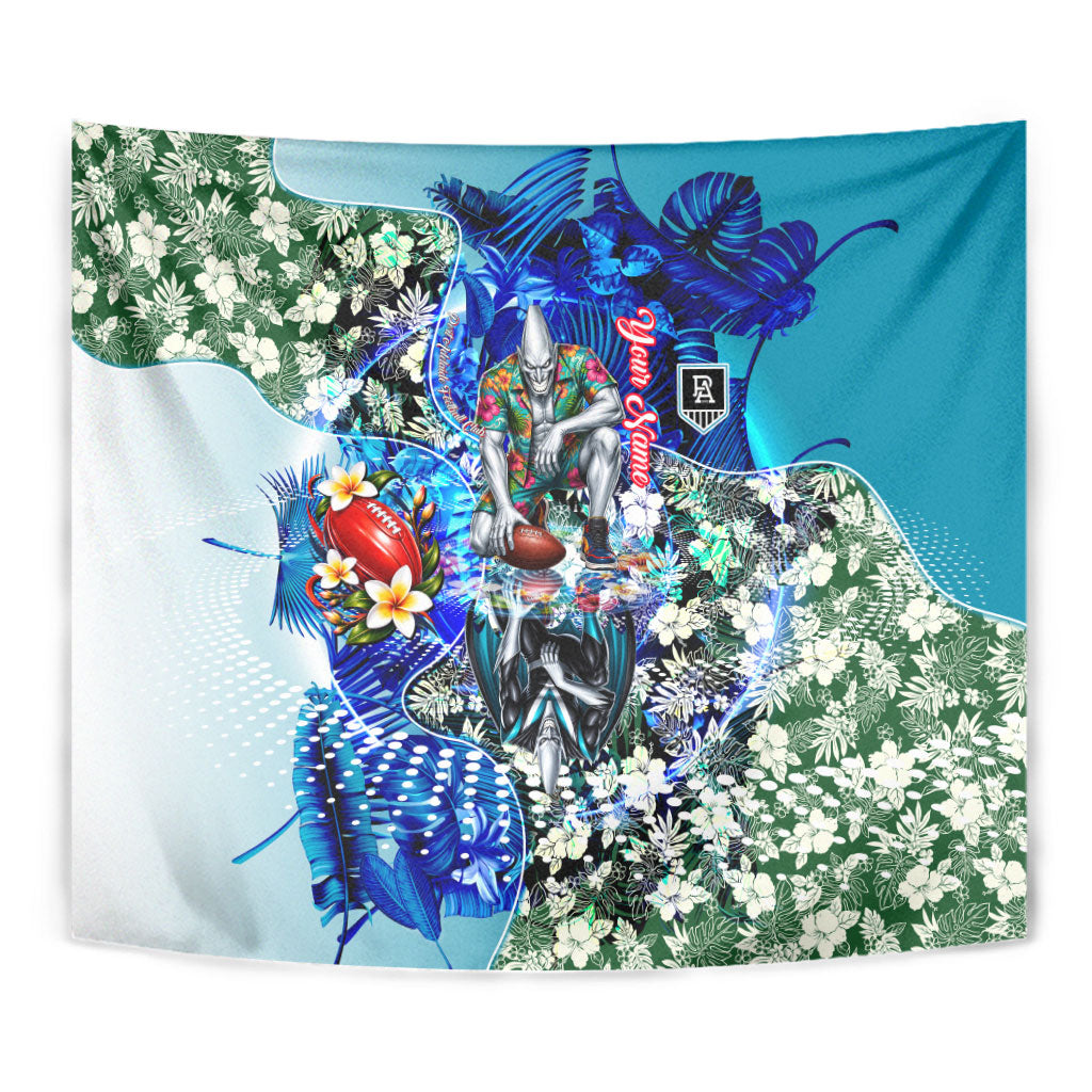Personalized Port Adelaide Football Power Tapestry Tropical Hibiscus Flowers - Pacific Fusion Style