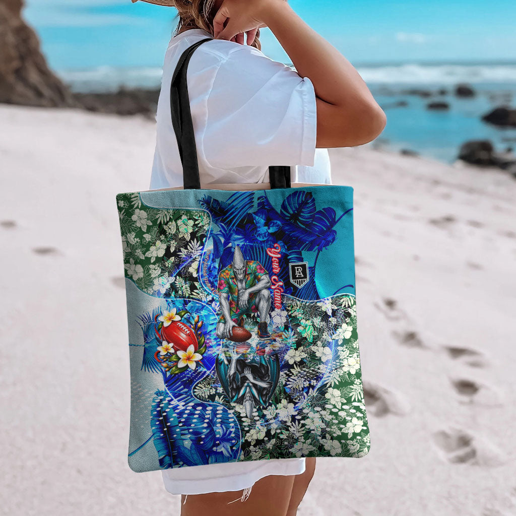 Personalized Port Adelaide Football Power Tote Bag Tropical Hibiscus Flowers - Pacific Fusion Style
