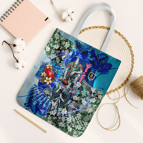 Personalized Port Adelaide Football Power Tote Bag Tropical Hibiscus Flowers - Pacific Fusion Style