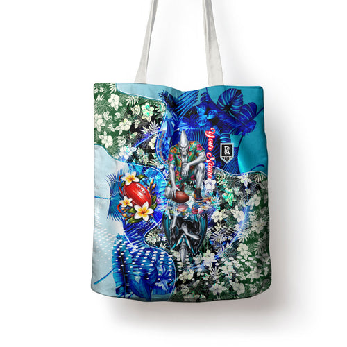 Personalized Port Adelaide Football Power Tote Bag Tropical Hibiscus Flowers - Pacific Fusion Style