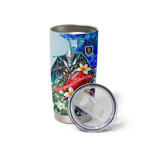 Personalized Port Adelaide Football Power Tumbler Cup Tropical Hibiscus Flowers - Pacific Fusion Style