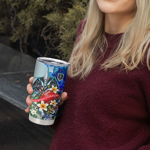Personalized Port Adelaide Football Power Tumbler Cup Tropical Hibiscus Flowers - Pacific Fusion Style
