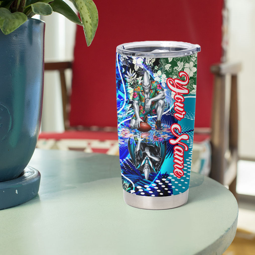 Personalized Port Adelaide Football Power Tumbler Cup Tropical Hibiscus Flowers - Pacific Fusion Style