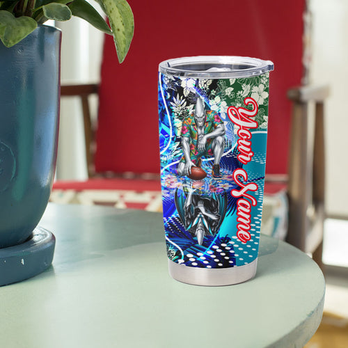 Personalized Port Adelaide Football Power Tumbler Cup Tropical Hibiscus Flowers - Pacific Fusion Style