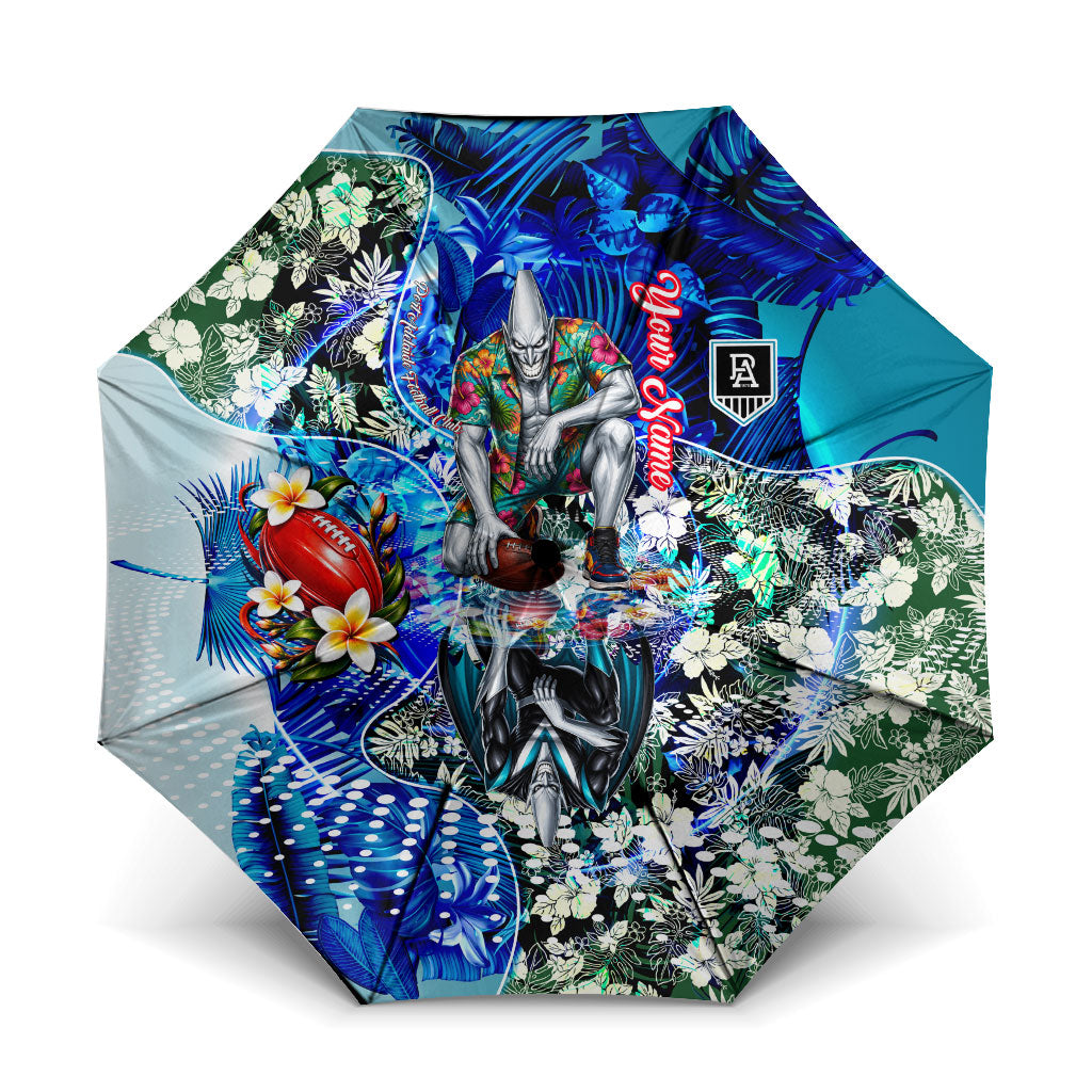 Personalized Port Adelaide Football Power Umbrella Tropical Hibiscus Flowers - Pacific Fusion Style