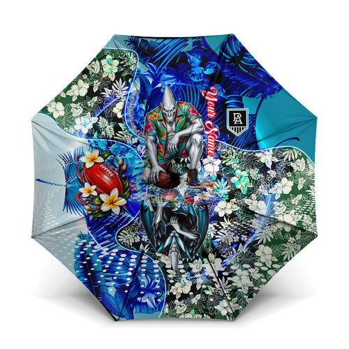 Personalized Port Adelaide Football Power Umbrella Tropical Hibiscus Flowers - Pacific Fusion Style
