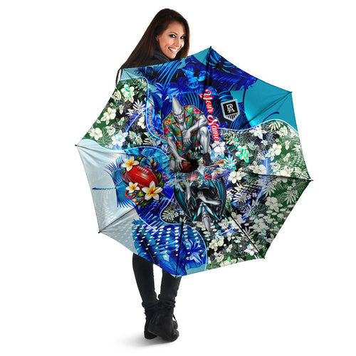 Personalized Port Adelaide Football Power Umbrella Tropical Hibiscus Flowers - Pacific Fusion Style